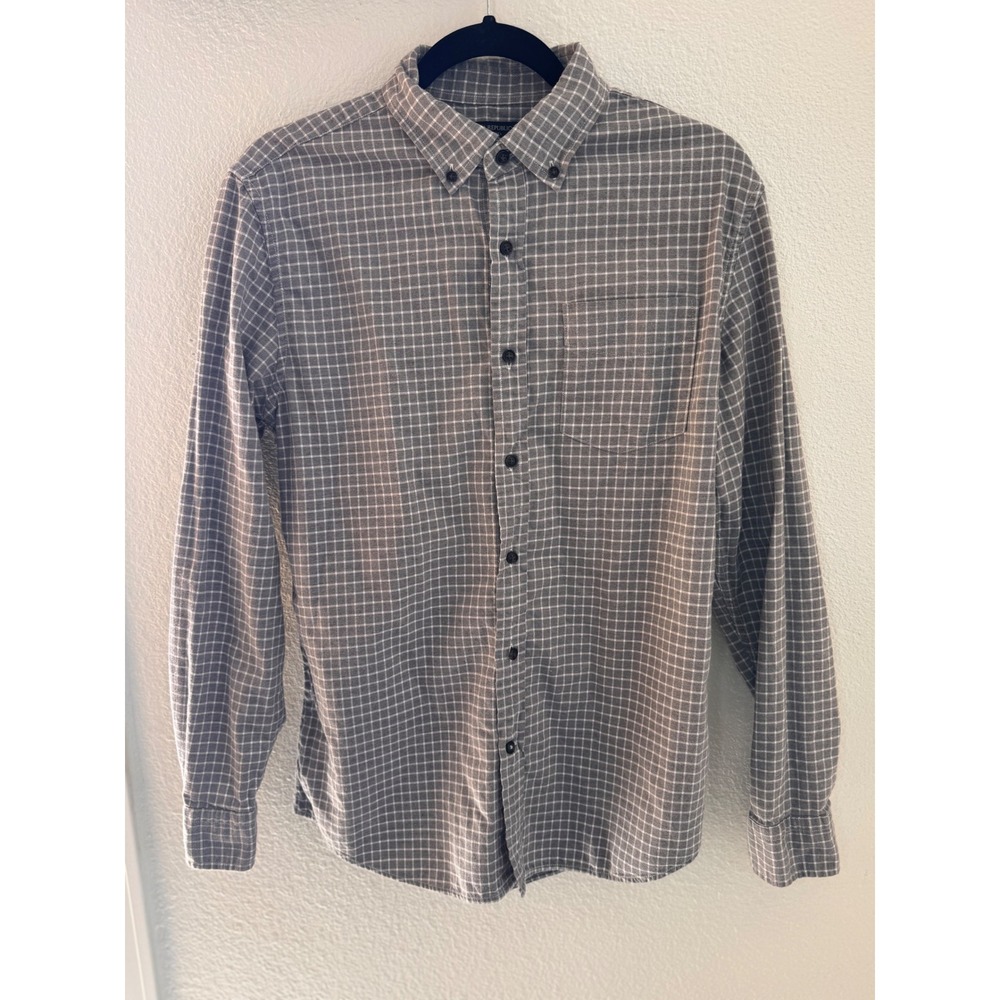 Banana Republic Luxe Flannel Shirt Mens Medium Slim Fit Grey Windowpane Check